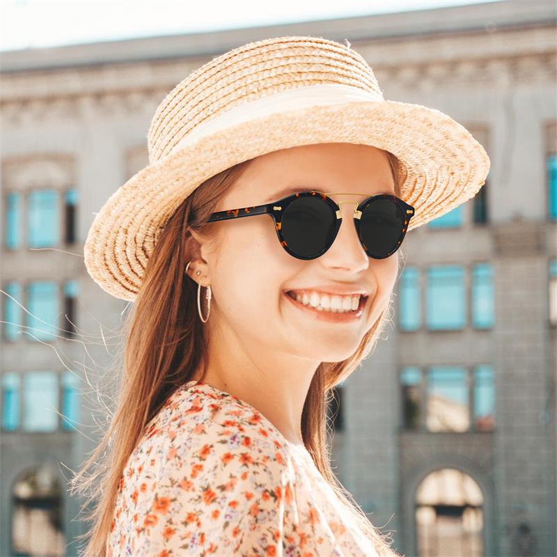 CARFIA Small Face Acetate Double Bridge Sunglasses for Women Polarized UV Protection, Retro Metal Brow Eyewears Round Sunnies