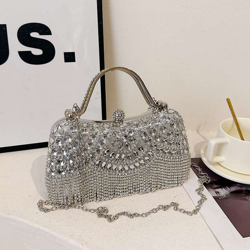 Dinner Bag New Water Set With Diamond Tassel Handheld Diagonal Cross Banquet Fashion Socialite Dress Bag KQ