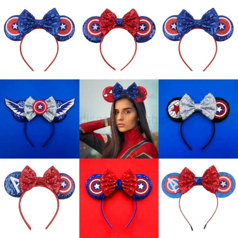 Disney Captain America Headband Girls Marvel Thor Mjolnir Spider Man Iron Man Hairband Women Avengers Ears Hair Accessories KidsXJ250504