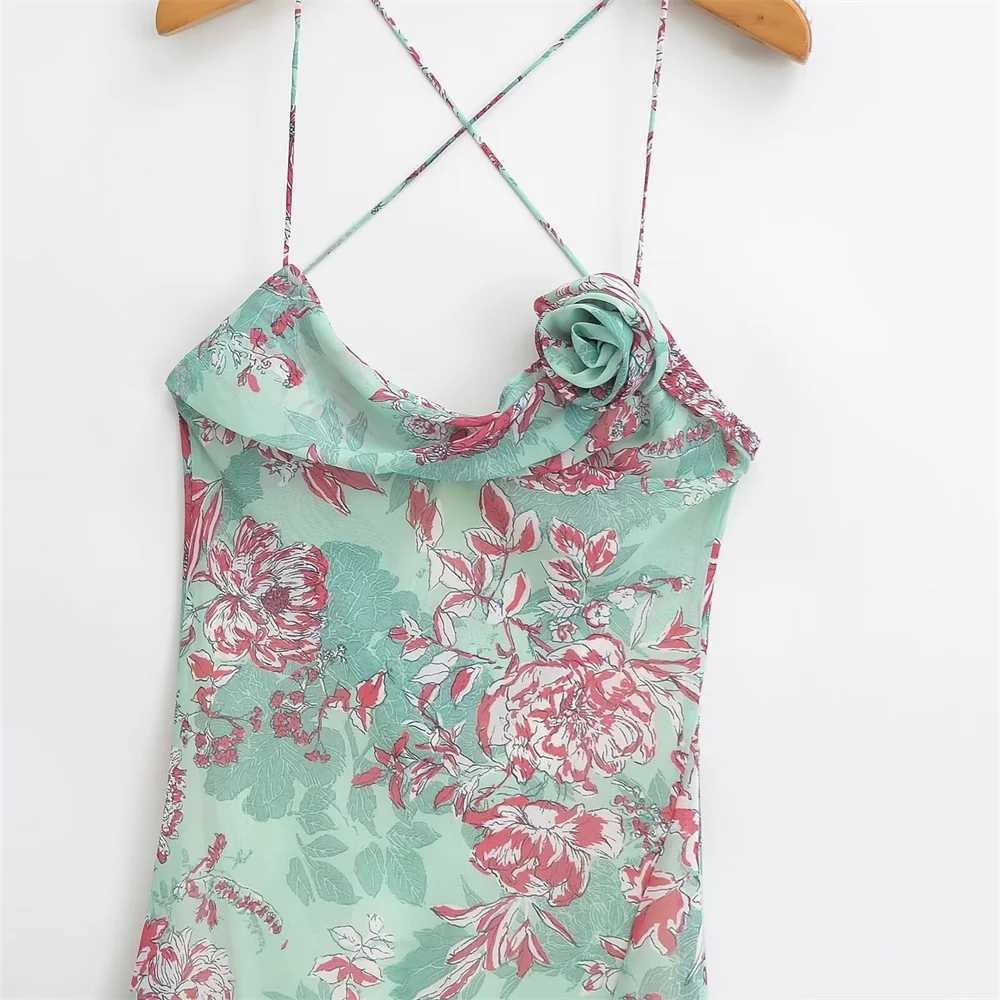 Taop Za Summer New Product Womens Fashion Weight Loss Printed Cross Belt Open Back DressT250504