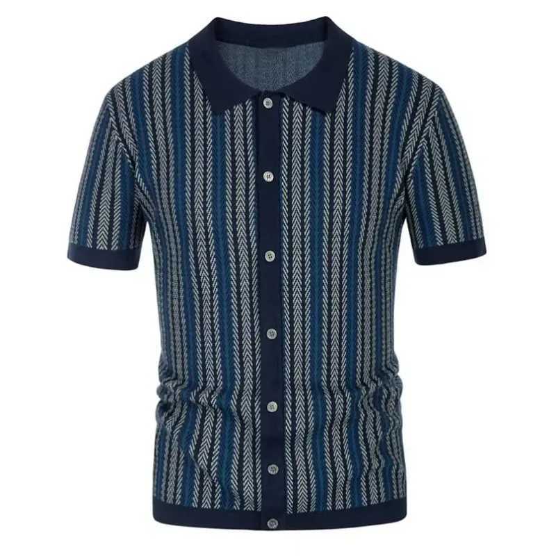 Summer new striped T-shirt polo shirt high-quality ice silk fabric breathable Wiry size casual beach style mens shirt 3XL W250504