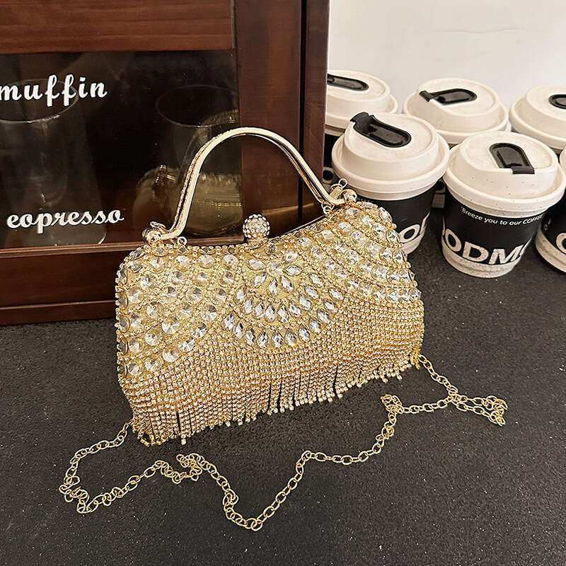 Dinner Bag New Water Set With Diamond Tassel Handheld Diagonal Cross Banquet Fashion Socialite Dress Bag KQ