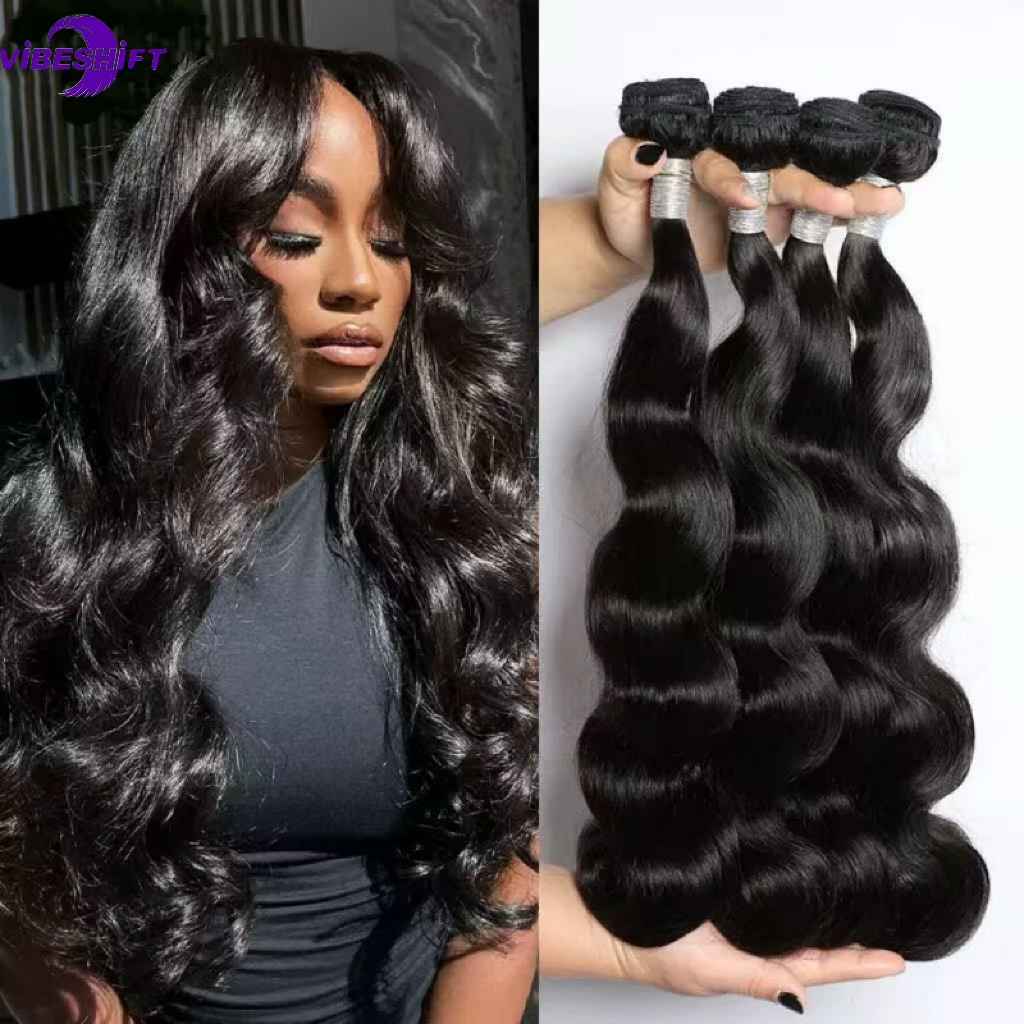 ViBESHiFT 10-26 Inch Body Wave Human Hair Extensions Unprocessed 100% Human Hair Weave Bundles Hair piece for women Brazilian Virgin Hair 200% Density