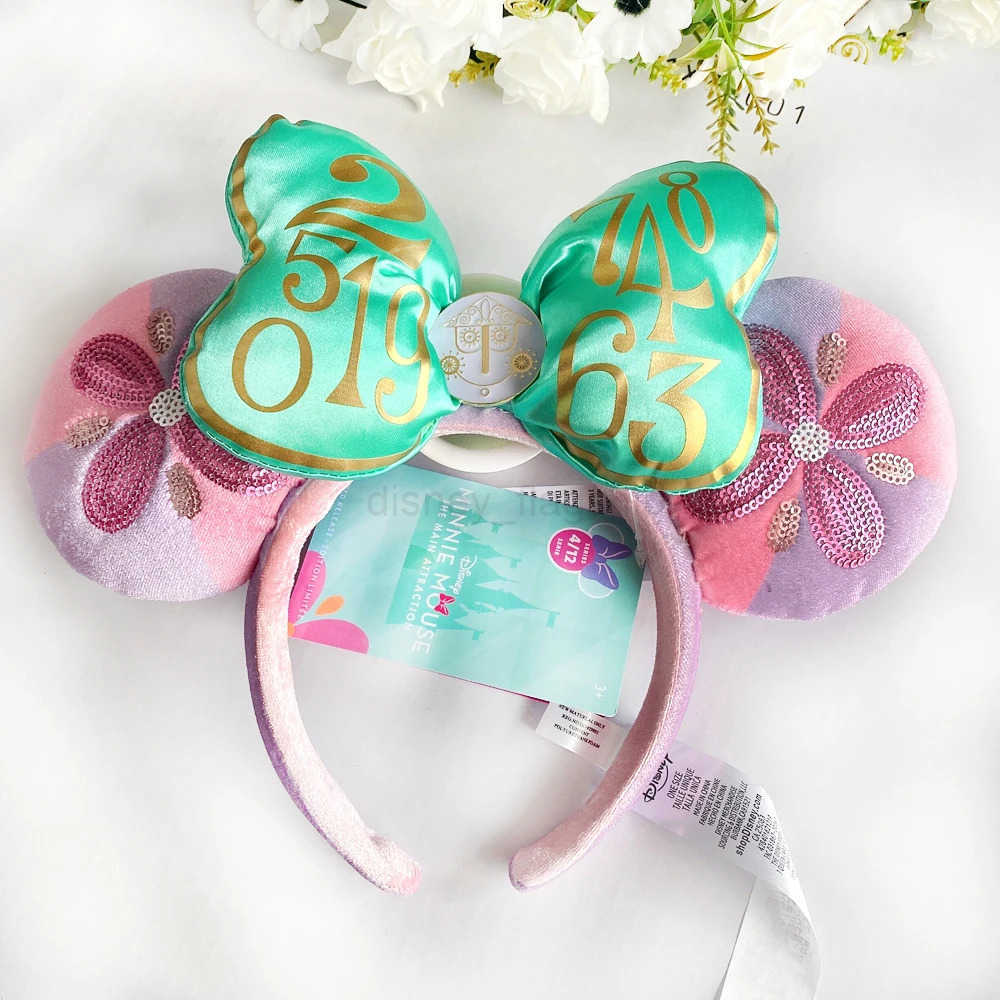 Disney Mickey Minnie Mouse Ears Headband Space mountain Lunar 2025 Minnie Bow Pink Sequins Cartoon Anime Headdress Headband GifXJ250504