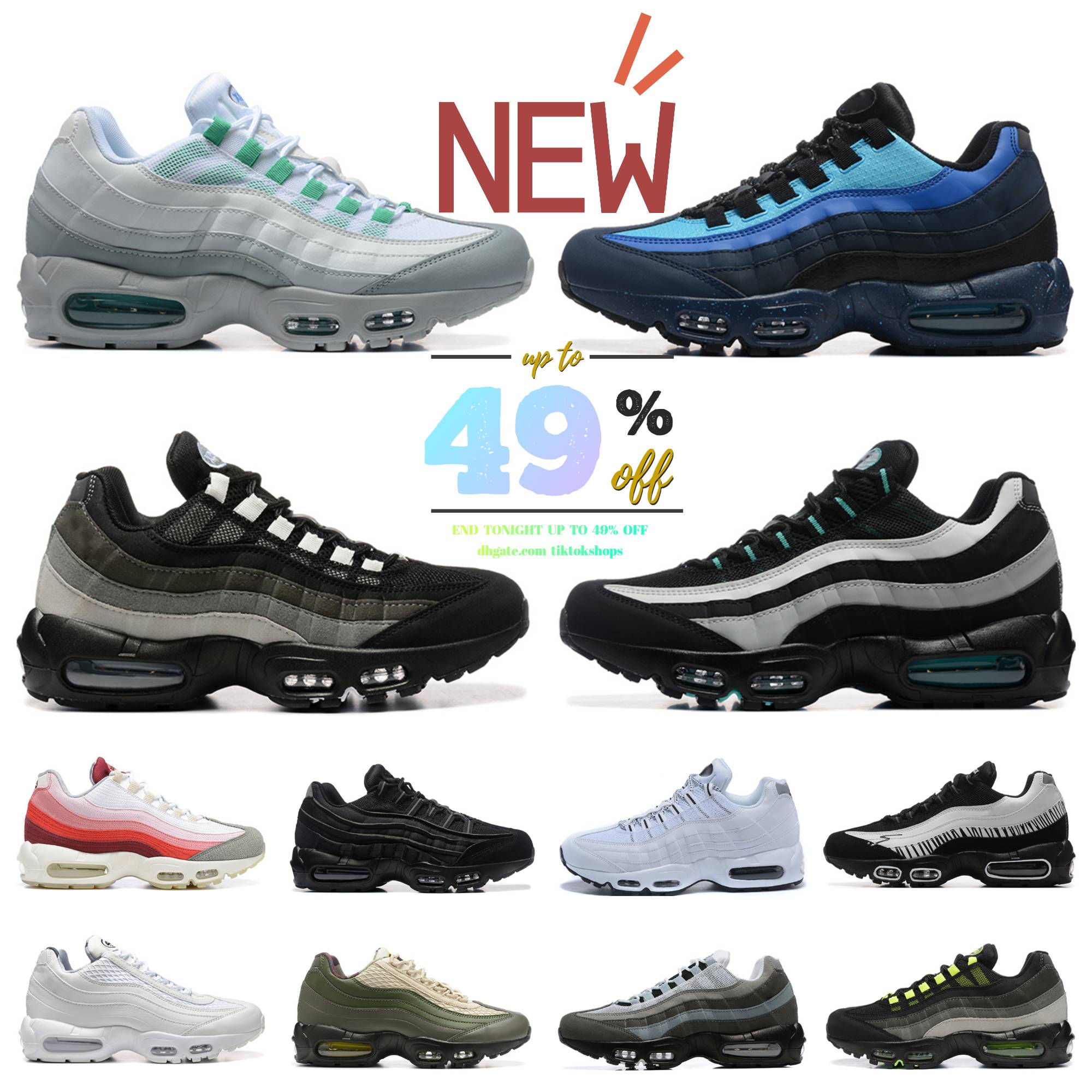 Designer 95 Mens Running Shoes 95s Triple White Black Aurora Green Stash Aegean Storm Sequoia Pink Beam Neon Grey Gradient Hyper Turquoise Trainers Sports Sneakers