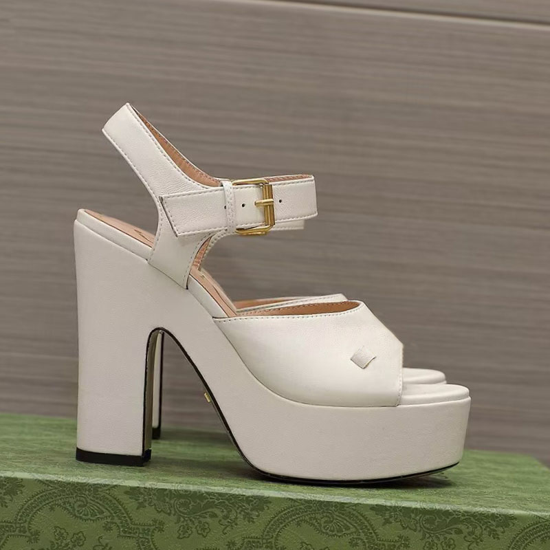Summer Women's Sandals Fashion Waterproof Platform High Heels Designer Genuine Leather Office Retro Thick Heels Women's Wedding Shoes