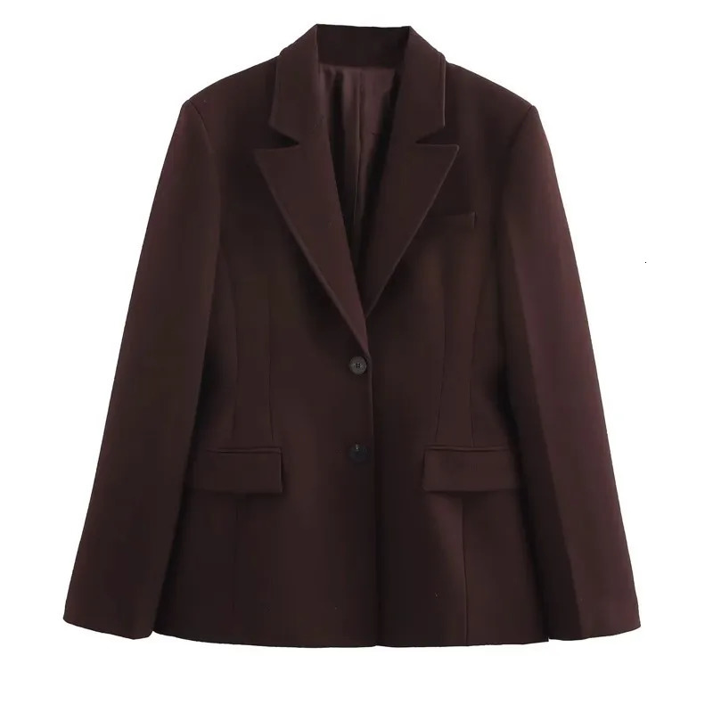 Elegant sportswear womens fashionable office womens brown suit jacket spring shoulder pad pleated waist set single chest sportswear 250427