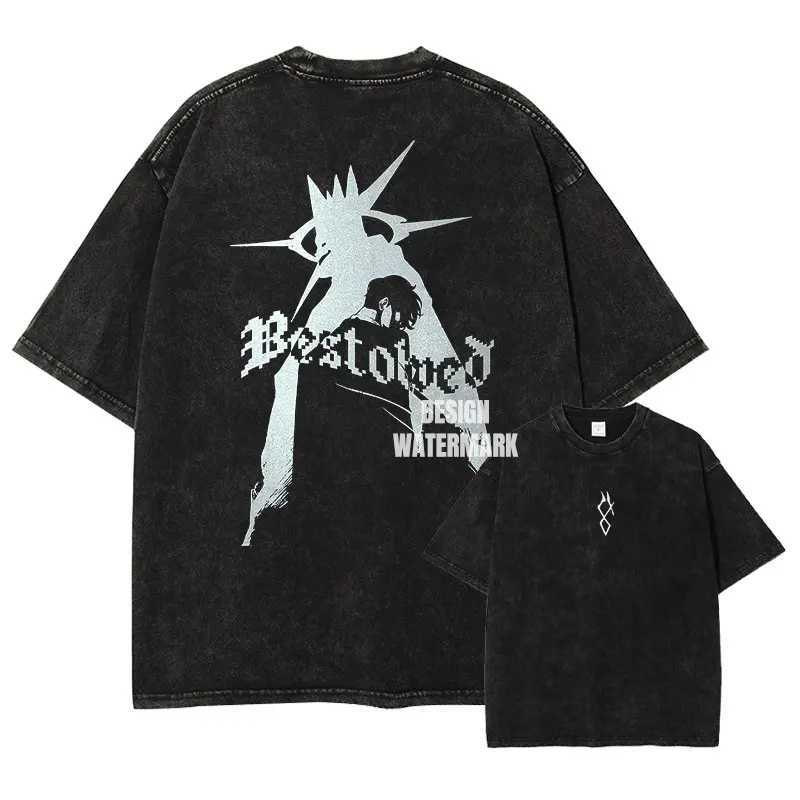 Anime S-Solo L-Leveling Shirts Vintage Washed Sung Jin-Woo T-shirt Oversized Strtwear Manga Igris Short Slve Tops Ts Men X250504