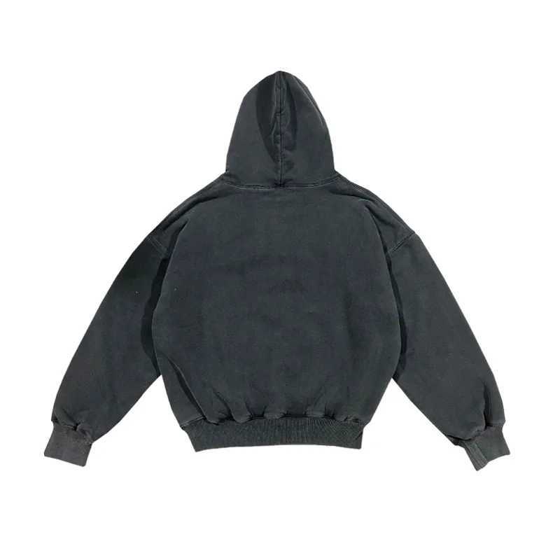 Autumn and Winter Best Quality Double Layer West Hoodie Mens Heavy duty Fabric Pulling Vintage Washed Black Super Large Hoodie X250504