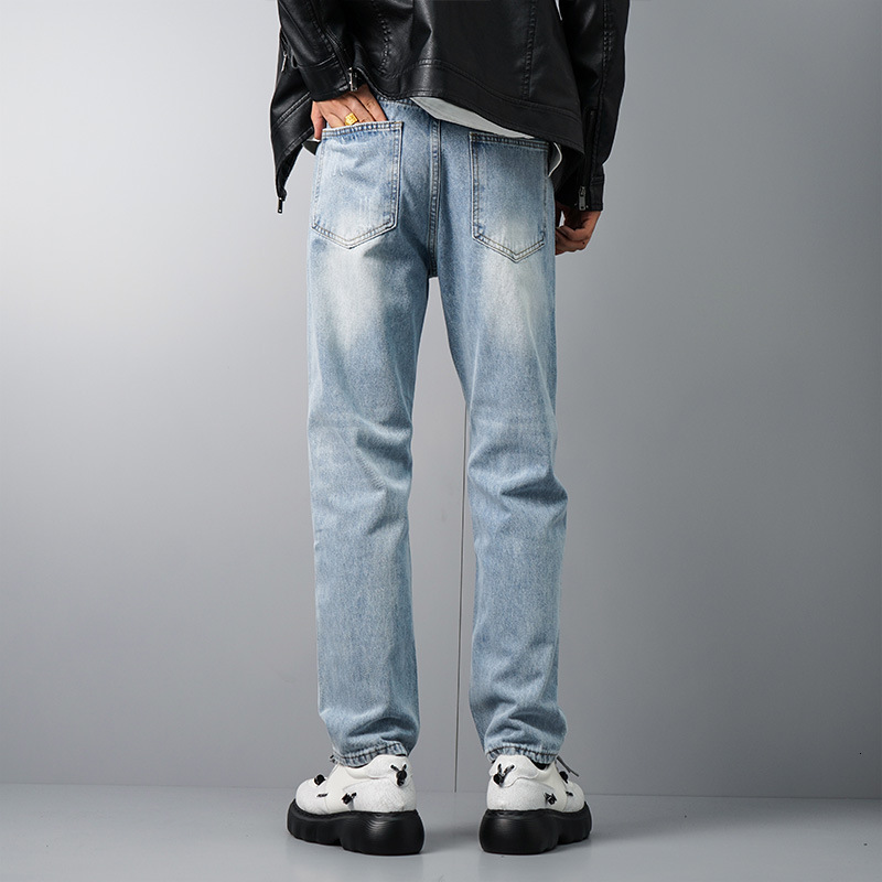 Jeans men's new product light blue casual loose wash straight leg fashionable and versatile trend slimming handsome long pants