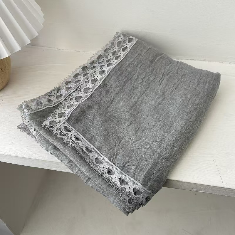 T629 lace edge elegant style cotton and linen scarf spring and autumn literary style with skirt thin shawl pastoral soft gauze scarf