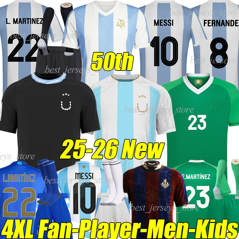 2025 Argentinas 50th Soccer Jerseys MeSsIs 24/25/26 MARTINEZ DI MARIA MARADONA FERNANDEZ DE PAUL J.ALVAREZ MAC ALLISTER ROMERO men kids Kits sock sets football shirts