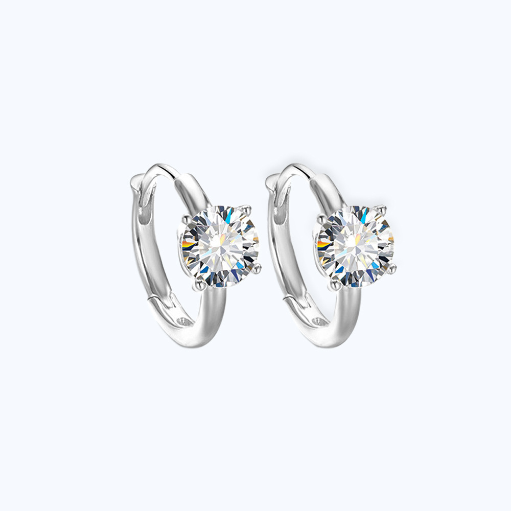 Chic Minimalist Design of S925 Pure Silver Ring-Shaped Earring Set With Genuine Moissanite