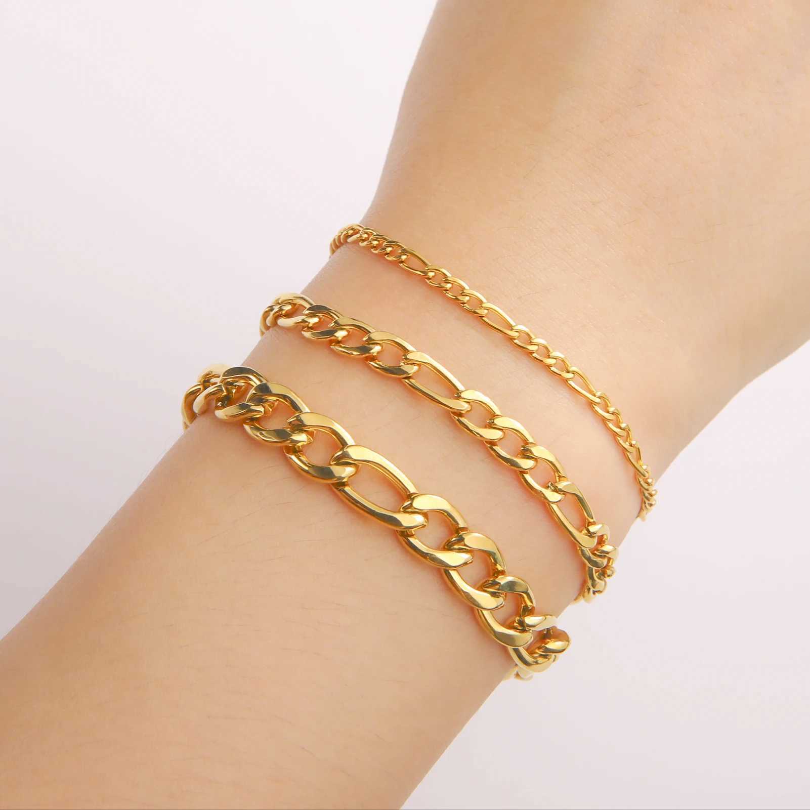 Simple Figaro Chain Bracelet for Wan Man Couple Jewelry Kid Child Gold Color Stainless Steel Trend Fahsion Punk Hip Pop Gift X250504