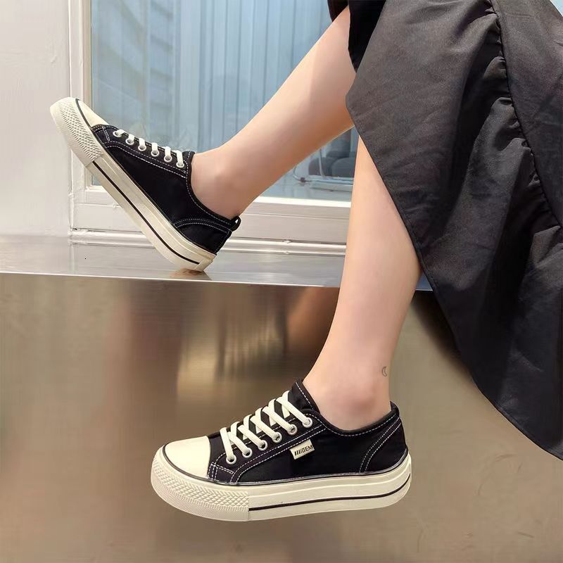 Mango Head Canvas For Women Spring And Autumn Thin New White Shoes Thick Soled Dad Sports Casual Black Board Shoes Ddmysaturn