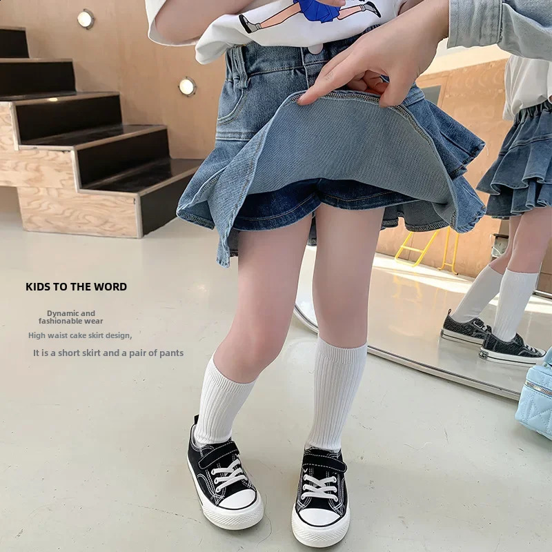 Stylish Denim Mini Skirt For Girls Summer Cake Skirt Anti-exposure Childrens T-shirt Dress 250427