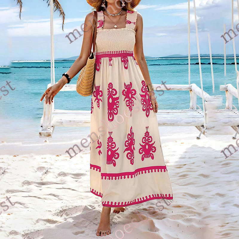 Summer New Dress Womens Casual Dresses Beach Dress Trendy Vacation Printed Wrappy Dress Womens Clothing