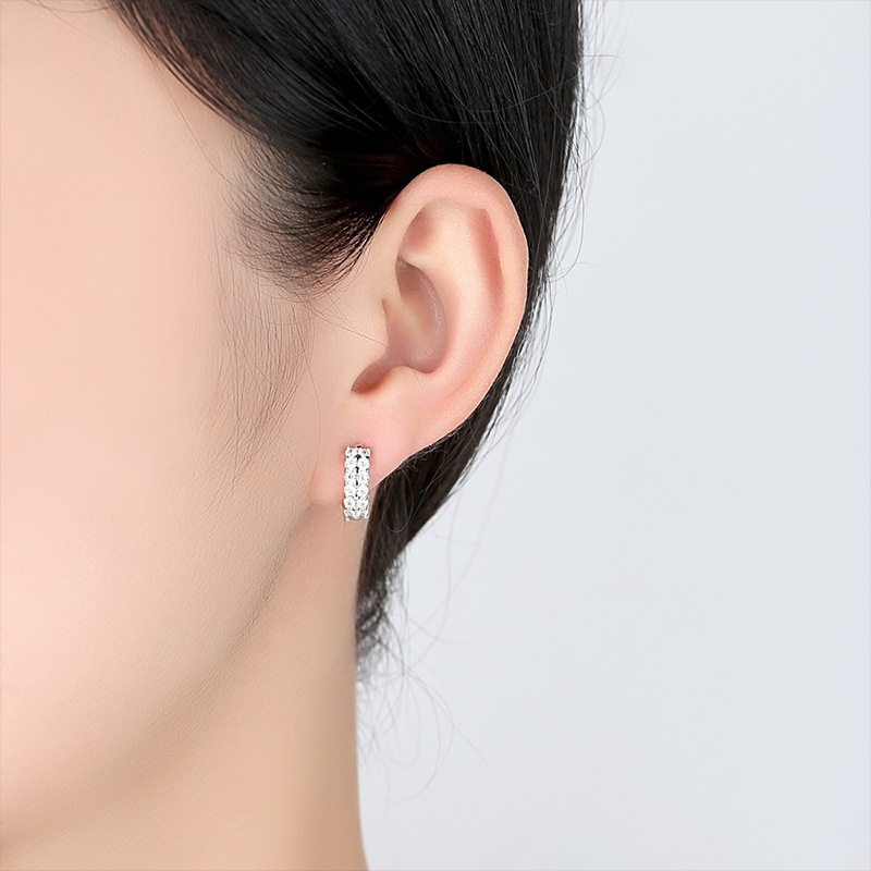 Elegant Double Row Moissanite Earrings - 925 Sterling Silver, Dazzling Sparkle, Hypoallergenic, Perfect Gift for Her