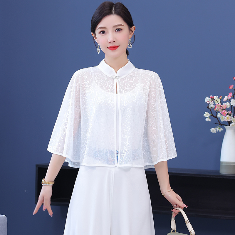 K607 New Rose all-match shawl with skirt cheongsam suspender skirt wear sun protection cape stand collar summer