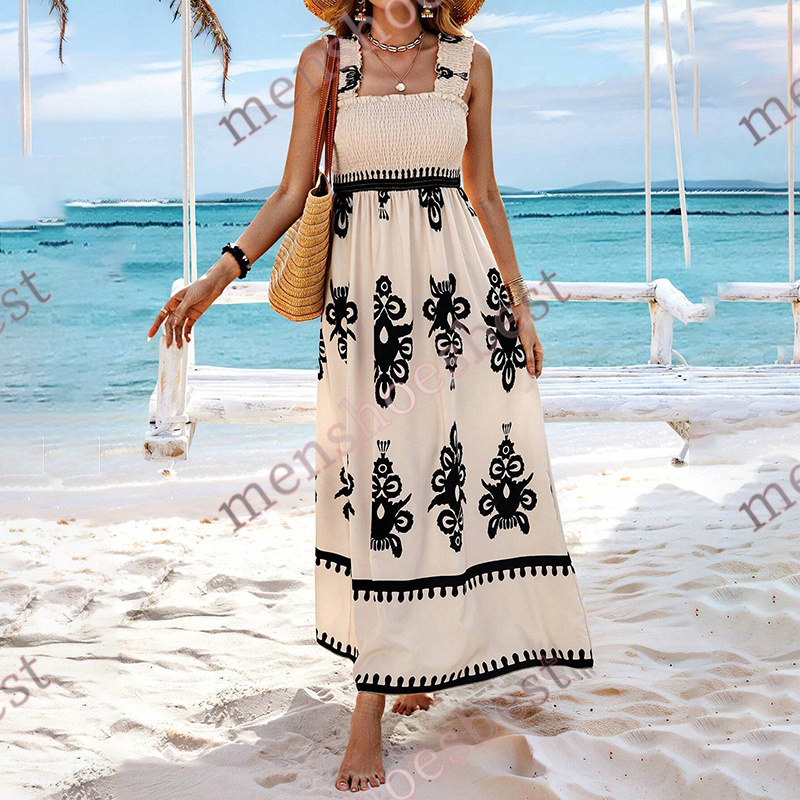 Summer New Dress Womens Casual Dresses Beach Dress Trendy Vacation Printed Wrappy Dress Womens Clothing