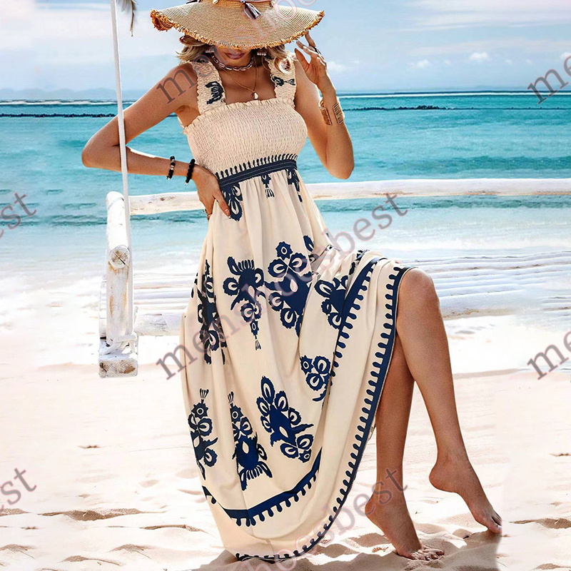 Summer New Dress Womens Casual Dresses Beach Dress Trendy Vacation Printed Wrappy Dress Womens Clothing