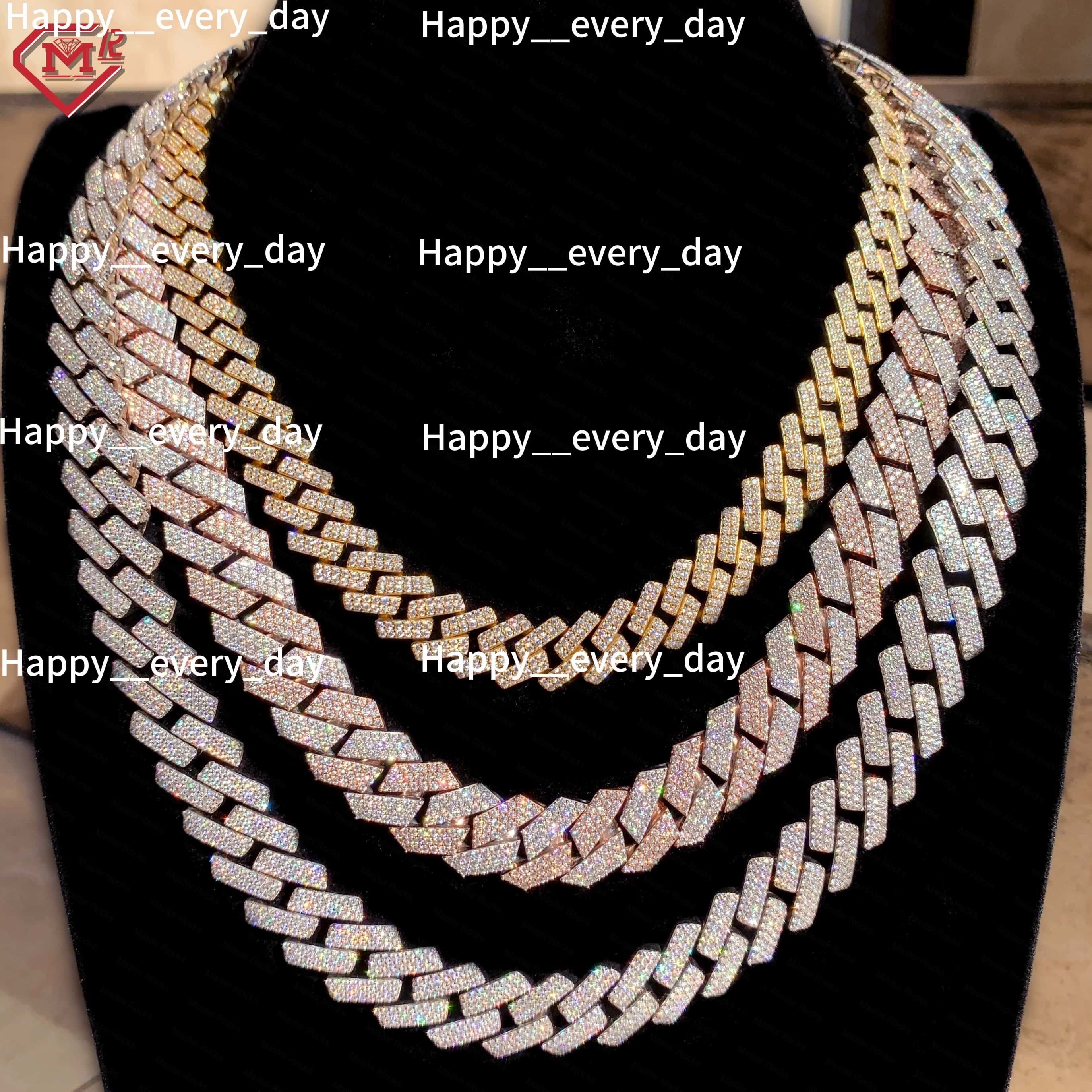 10mm 14mm 15mm Cuban Link Chain Hip Hop Two Tone Iced Out VVS 925 Silver Moissanite Chain Cuban
