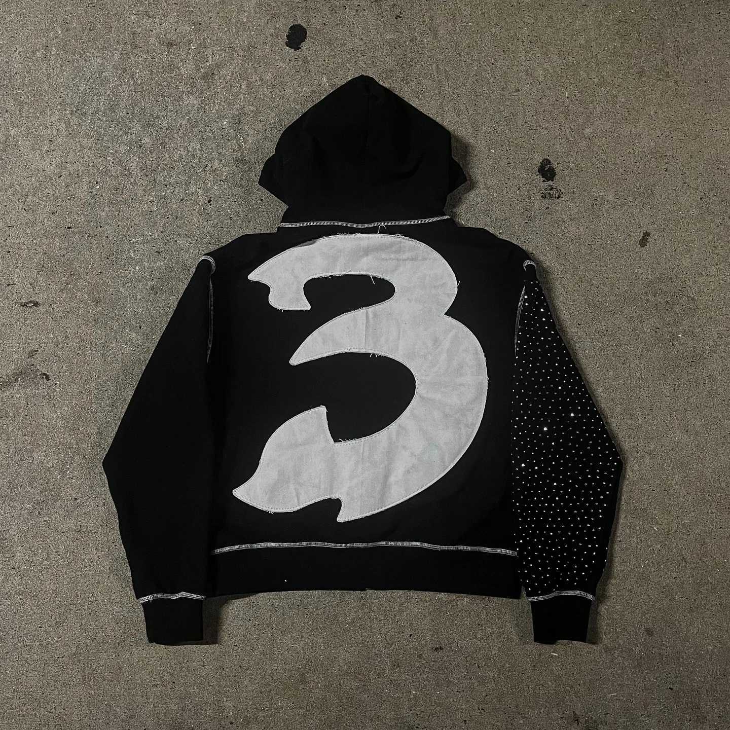 2025 American Fashion Embroidery Personalized Sparkling Diamond Oversized Zipper Hoodie Mens Y2K New Harajuku Gothic Casual Clown Sweatshirt X2505041