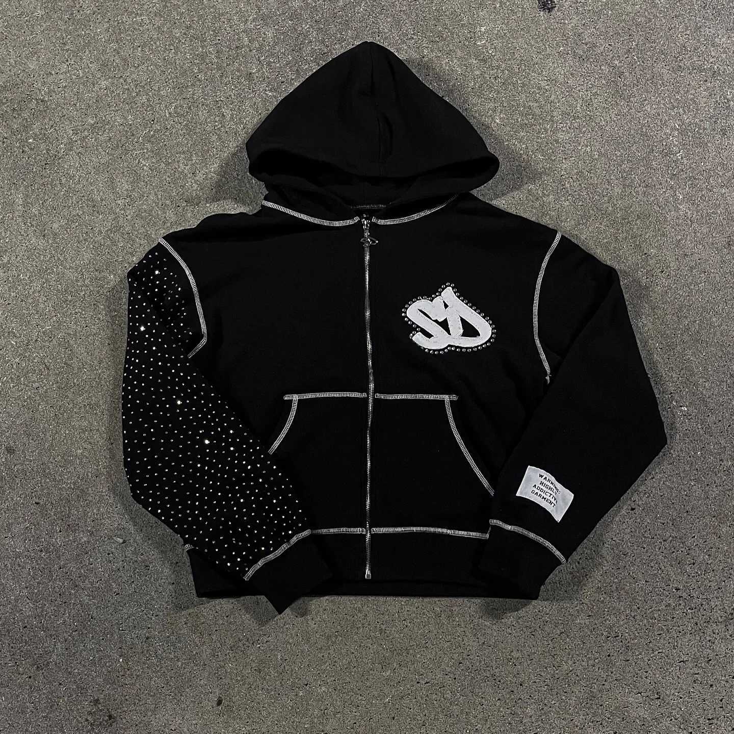 2025 American Fashion Embroidery Personalized Sparkling Diamond Oversized Zipper Hoodie Mens Y2K New Harajuku Gothic Casual Clown Sweatshirt X2505041