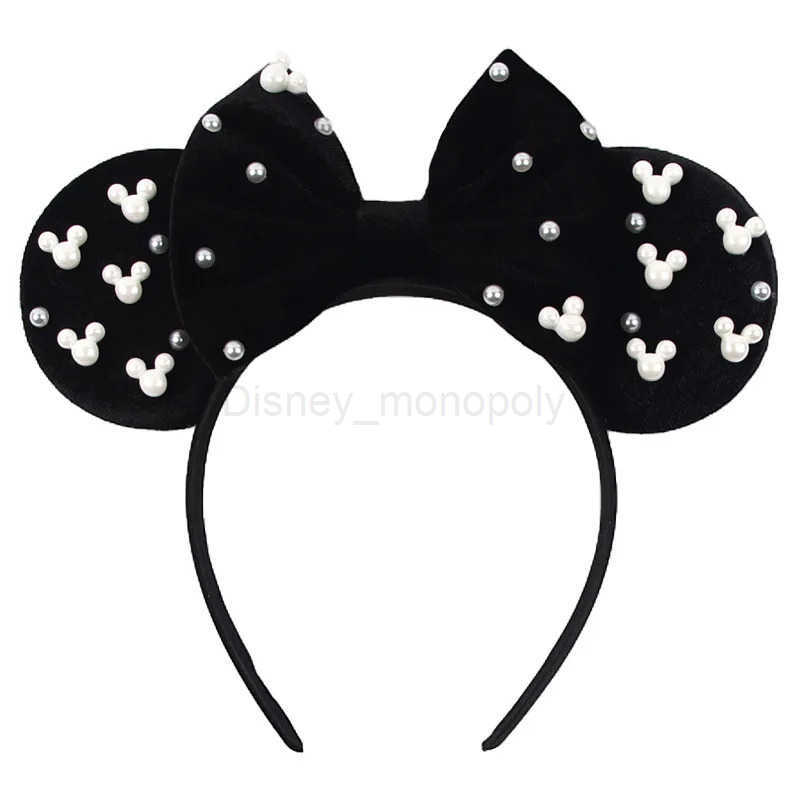 Disney Pearl Mickey Hair Hoop Childrens Decorative Fleece Mickey Disney Headwear Amusement Park Womens Decorative Hair Hoop Bow Z250504