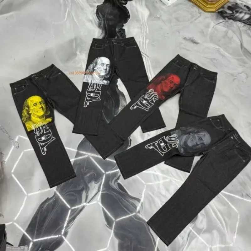 Black straight jeans mens and womens Strt fashion brand letter printed jeans Ins internet famous design denim wide leg jeans X2505041