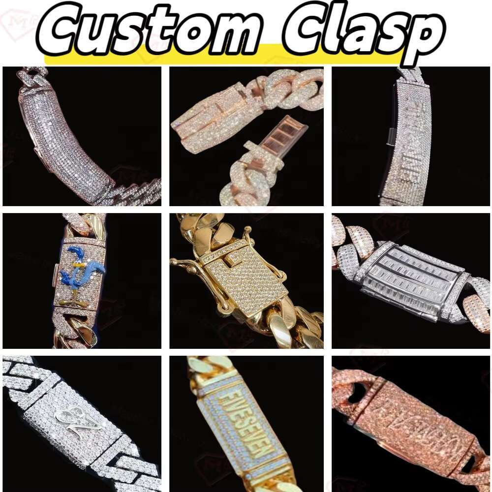 10mm 14mm 15mm Cuban Link Chain Hip Hop Two Tone Iced Out VVS 925 Silver Moissanite Chain Cuban