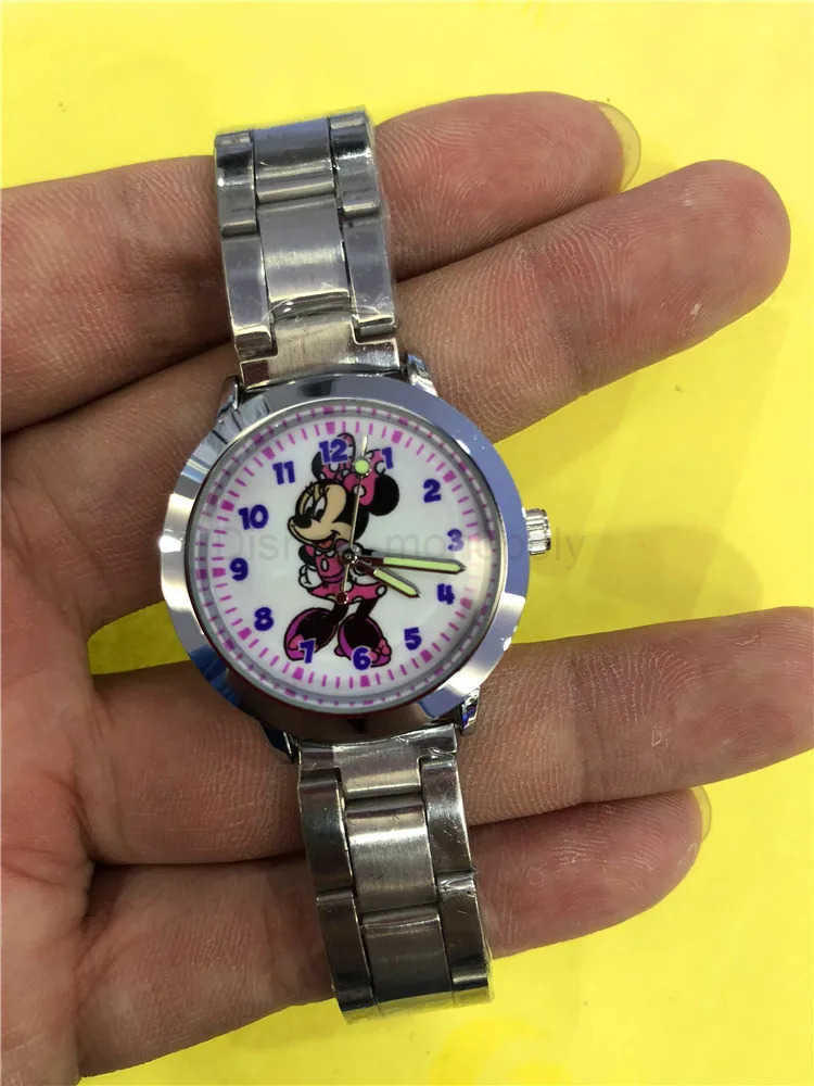 Disney Mickey Minnie childrens Watch Cartoon Anime Character Mickey Mouse Pointer Luminous Steel Band Quartz Watch kids gifts Z250504