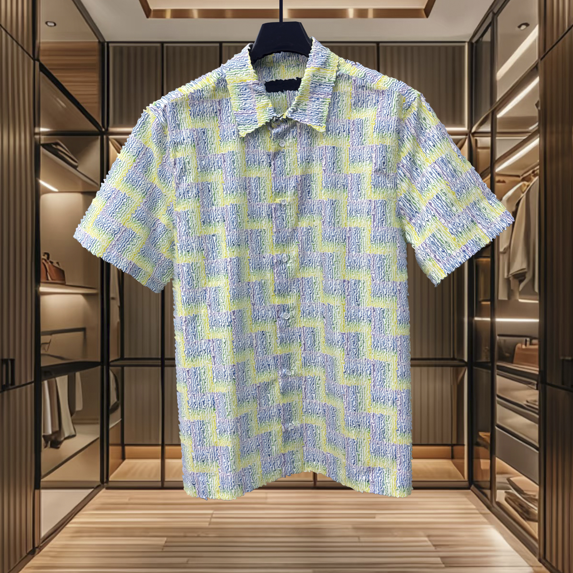 high quality shirt designer mens short sleeved shirt summer fashion single breasted shirt casual ladder patterned checkered printed letter pure cotton shirt