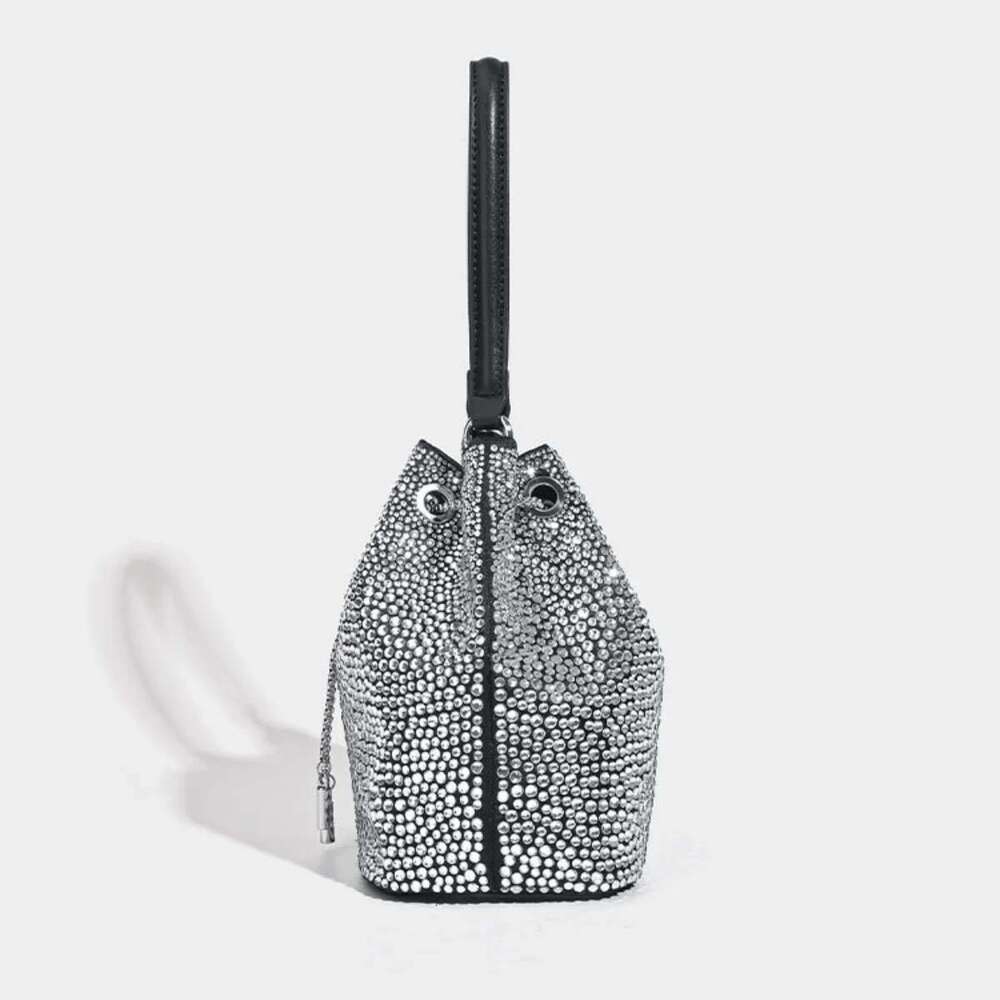 Commuter Tote Dia Strap Drawstring Bucket Rhinestone Mini Messenger Shoulder Bag