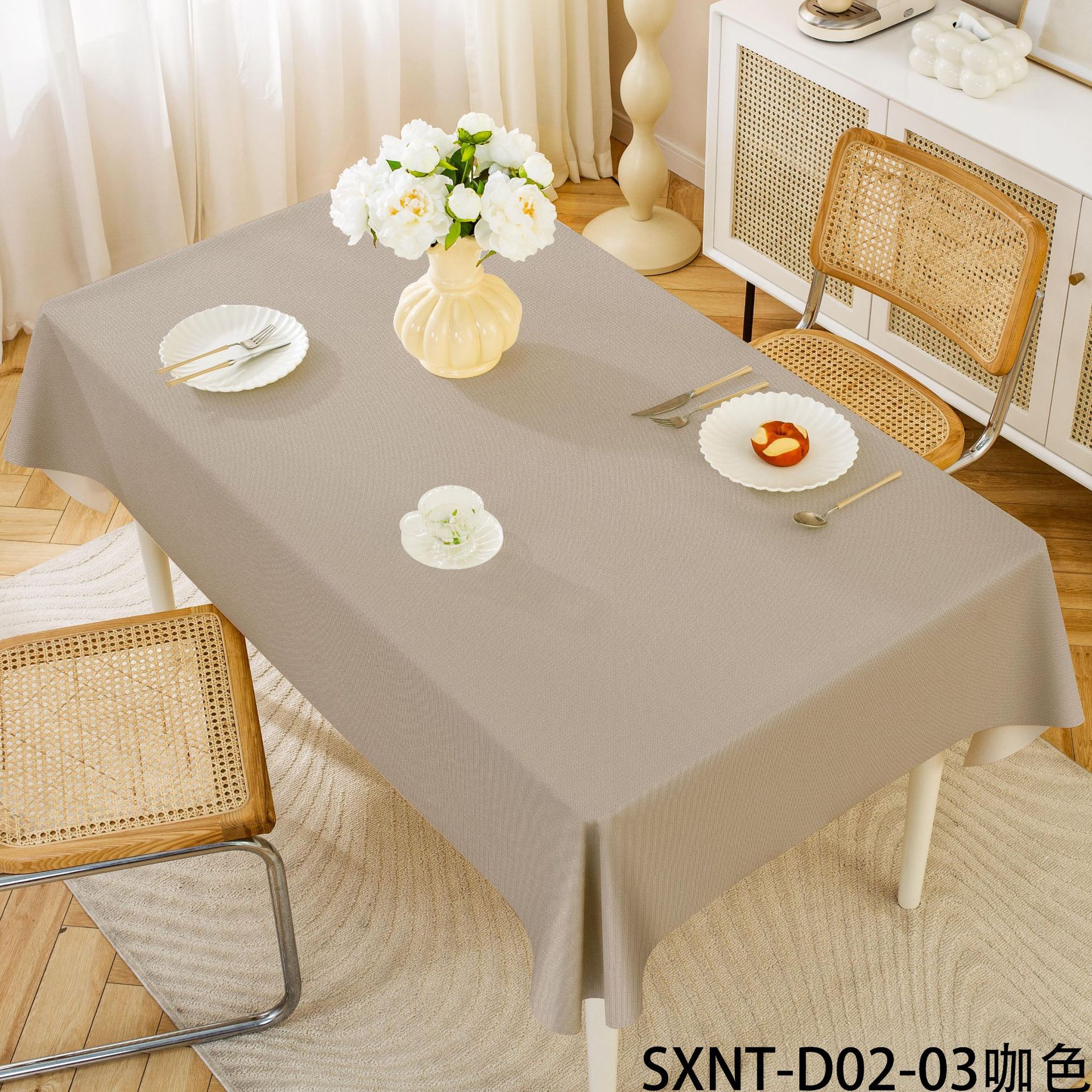 A872 cross-border simple solid color PVC tablecloth cotton linen pattern high-grade waterproof and oil-proof restaurant rectangular coffee table table