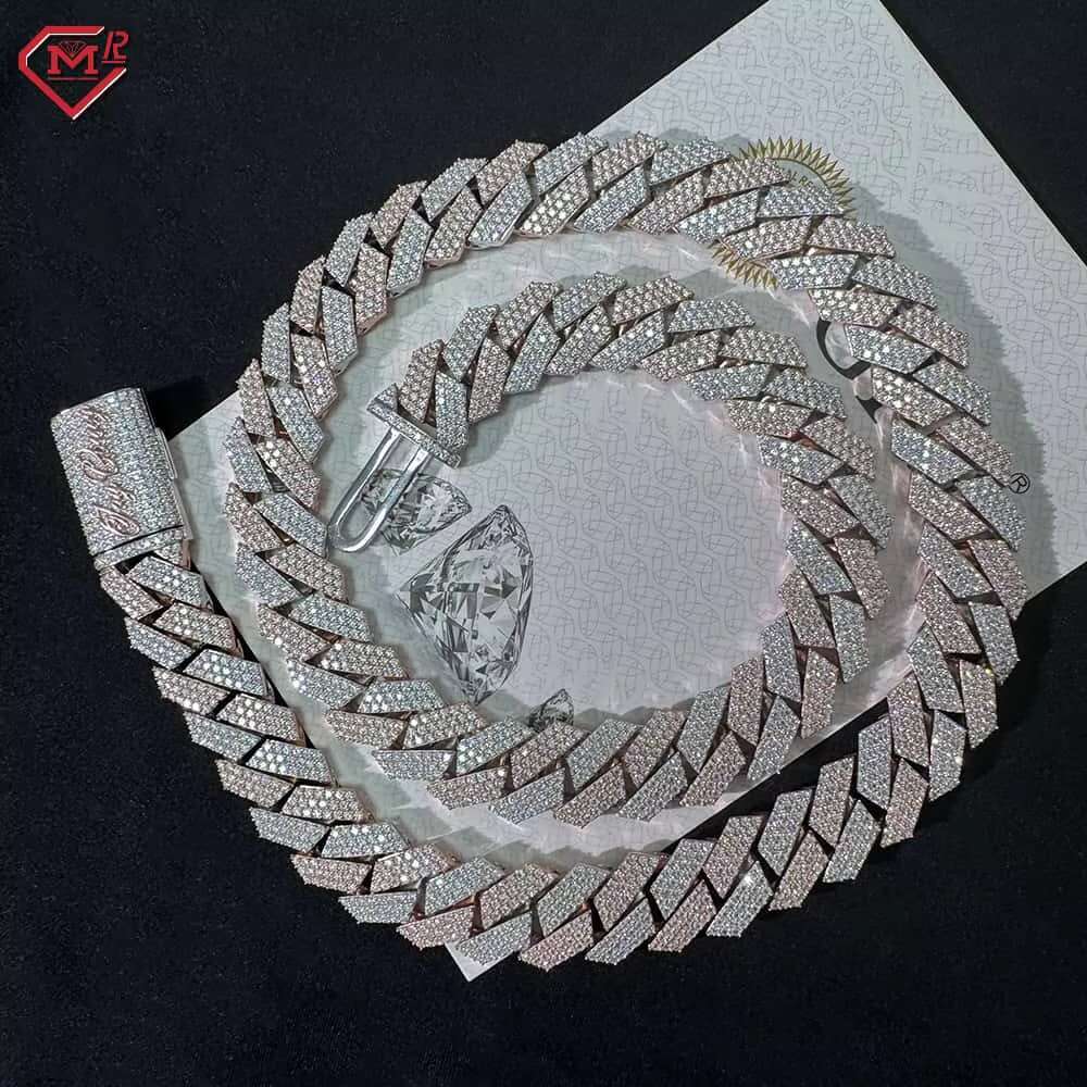 10mm 14mm 15mm Cuban Link Chain Hip Hop Two Tone Iced Out VVS 925 Silver Moissanite Chain Cuban