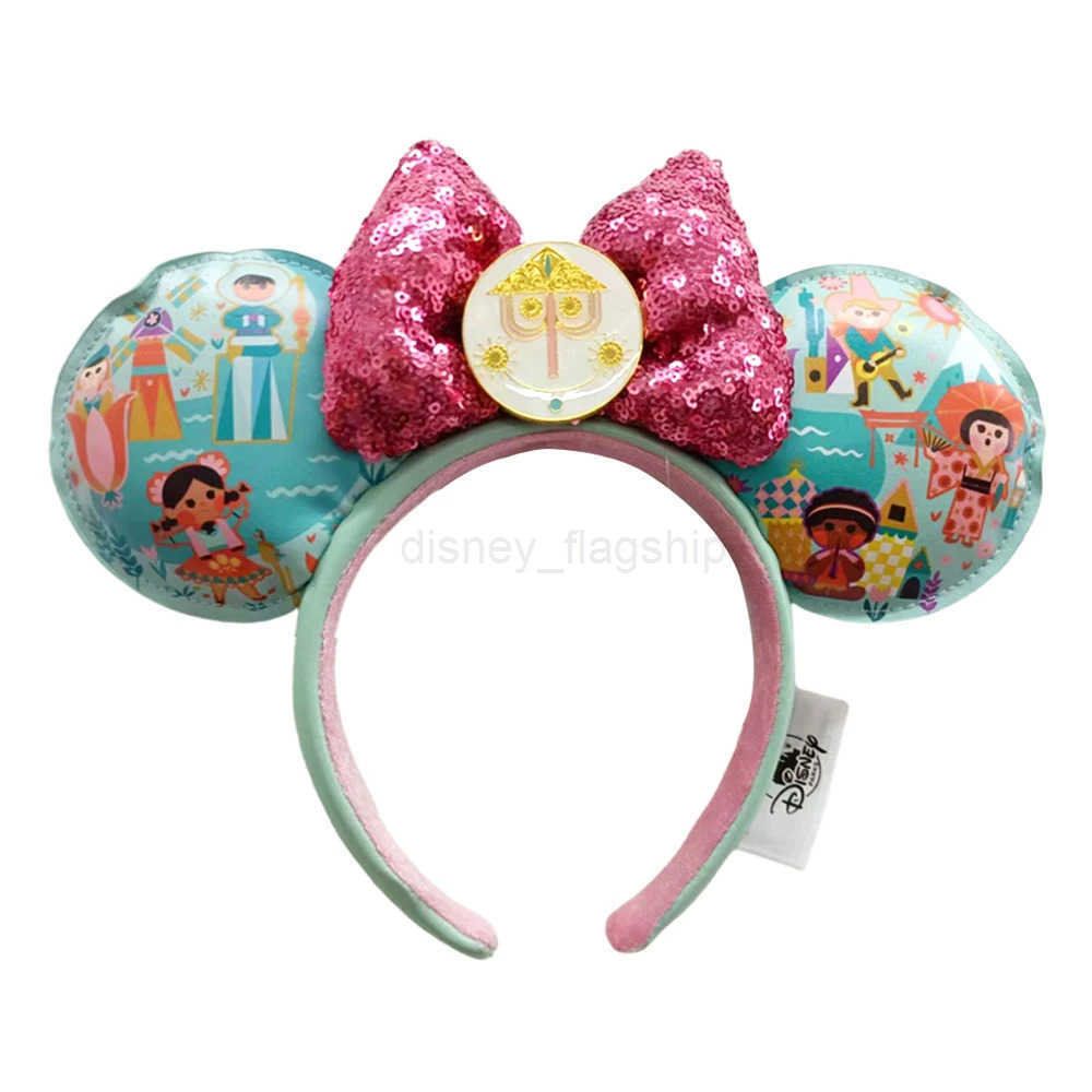 Disney Small World Mickey Mouse Headband Disneyland Minnie Ears HELLO/GOOD BYE Sequins Headwear Children Girl Toys DecorationXJ250504