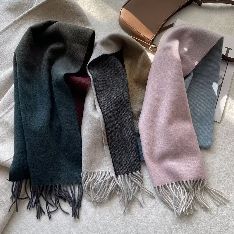 T625 Gradient Color Cashmere Scarf Women Winter Warm Color Matching Double-sided Wool Neck Scarf Men