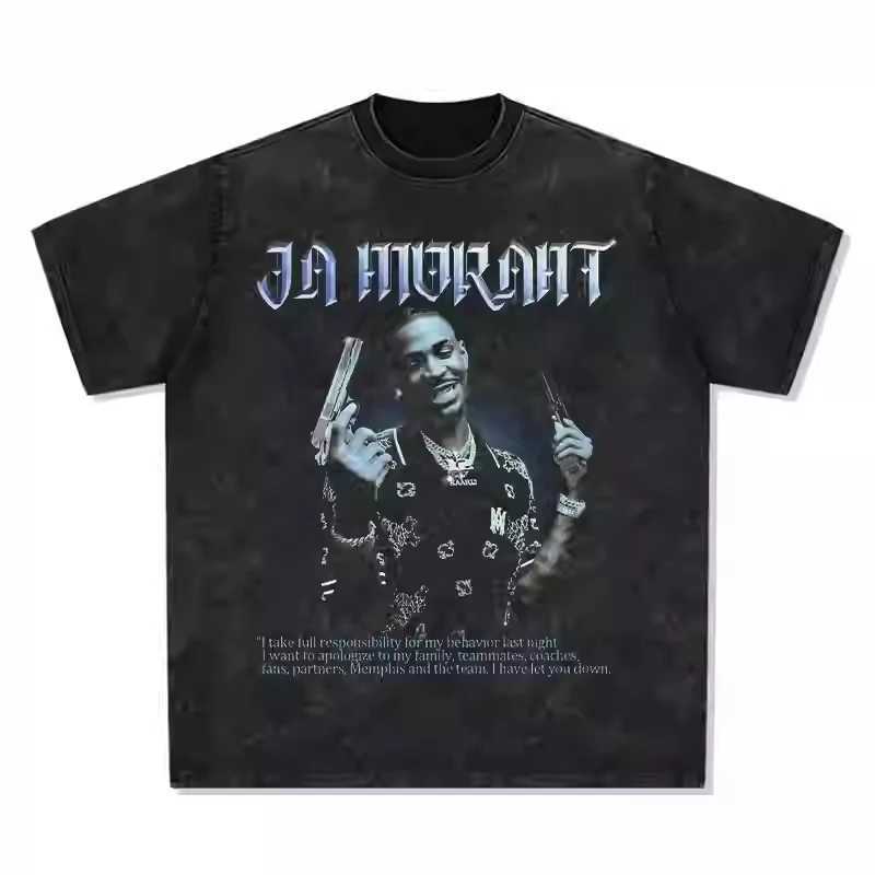 2025 Ja Morant Gun T-shirt American cotton short Slve retro wash T-shirt high-quality luxury brand Ins Y2k selling well X250504