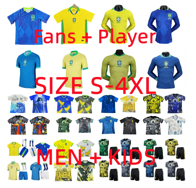 2024 2025 2026 bRAZILS soccer jerseyS Player version 24 25 26 NDRICK RODRYGO RAPHINHA football shirt brasil RICHARLISON VINI JR NEYMAR JR CASEMIRO G.JESUS Men kids kit