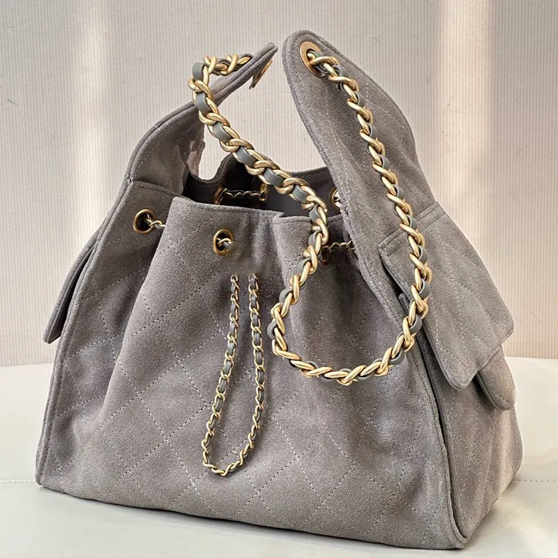 Designer Bag String Bucket Tote bag Large Shoulder Bags Suede Leather Gray Casual Long Chain Crossbody Fashion with box