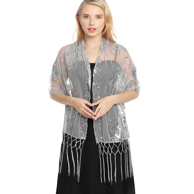 K615 Cross-border hot-selling sequined embroidered tassel shawl, evening dress party dinner shawl for women, bridal cheongsam shawl