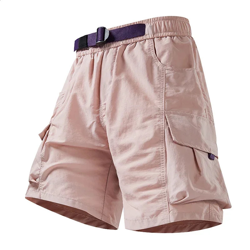 Ice Silk Cargo Pants Loose Fit Summer Casual Pants American Style Workwear Shorts for Men Multi-Pocket Thin Quick-Dry 250428