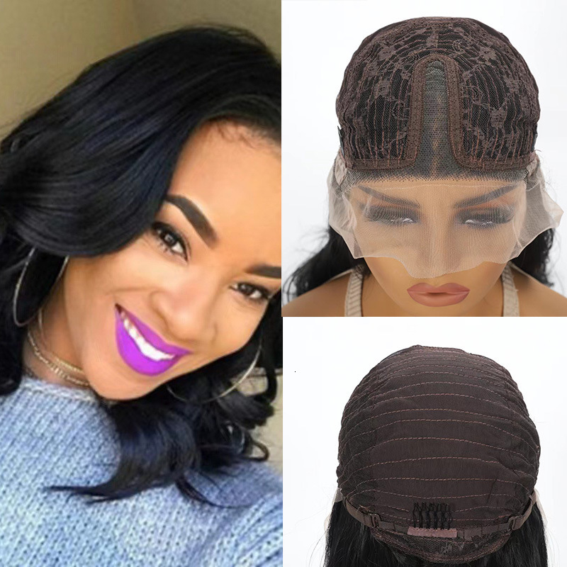 short Black curly hair fashionable mid split large wave short curly hair high-temperature silk synthetic headband