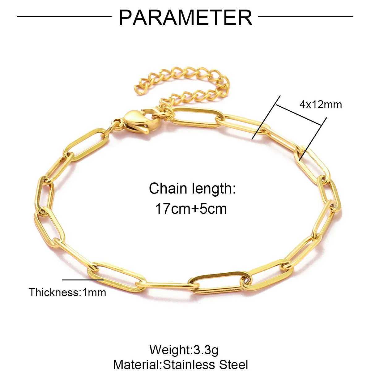 5 pieces/batch 17-22cm 18k gold-plated stainless steel paper clip cross chain bracelet handmade DIY charm jewelry making X250504