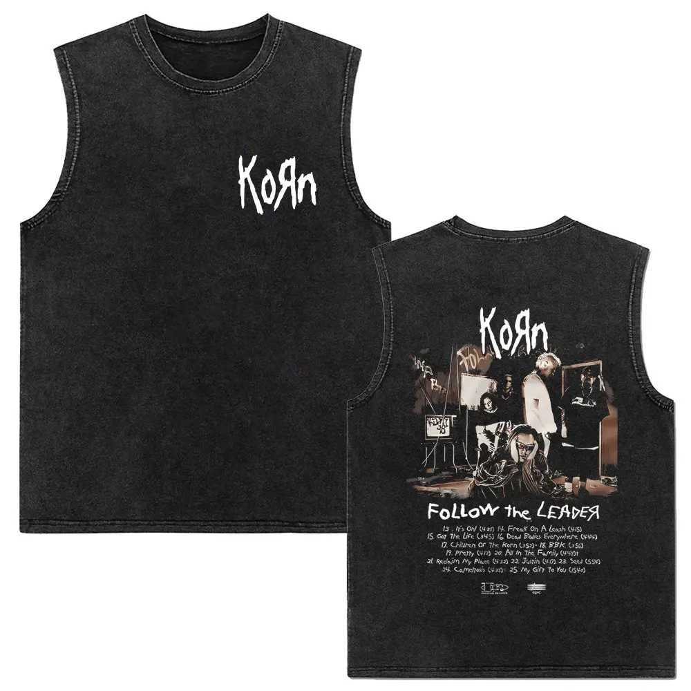 Rock Band Korn Follow The Leader Vintage Washed Tank Tops Men Women Retro Gothic Metal Slveless Vest Man Casual Cotton T-shirt X250504