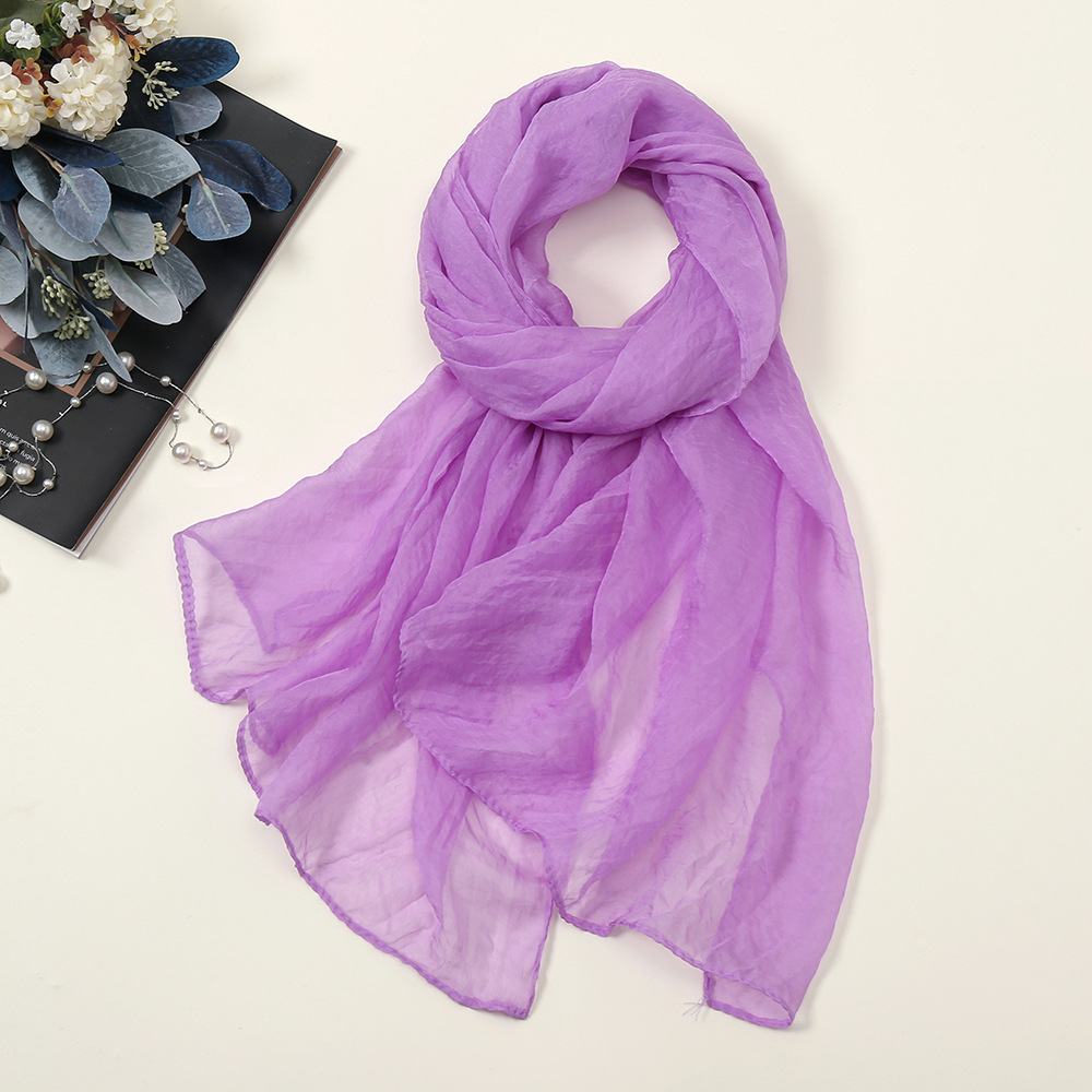 K808 New pure color chiffon silk scarf four seasons candy color gauze scarf factory wholesale travel sunscreen silk scarf Yiwu spot