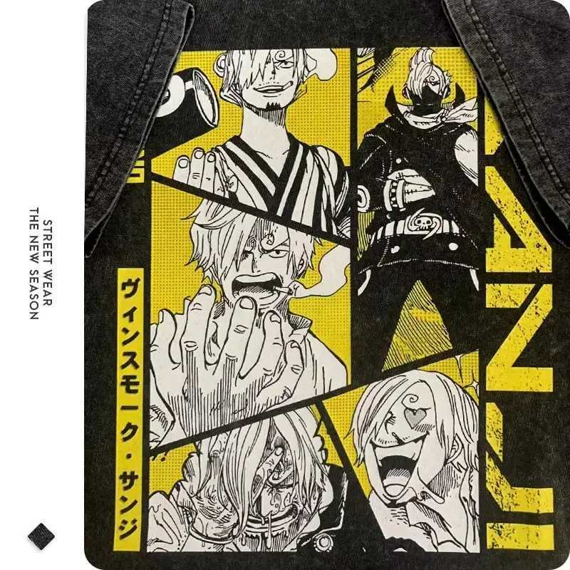 Bilibili Roronoa Zoro Retro T-shirt Washing Anime One Piece P T-shirt T-shirt Oversized L-Luffy Comic Top Ts 100% Cotton X250504