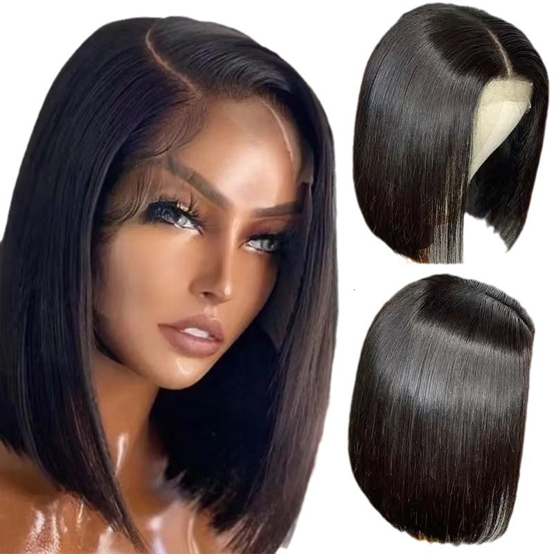 wig New with short straight hair split black bob headband front lace short straight hair