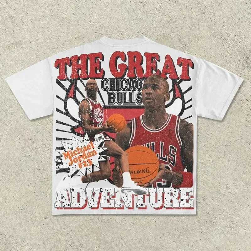 2025 Strt basketball printed short sleeved mens and womens summer round neck retro trendy brand loose Harajuku casual sports top X2505041
